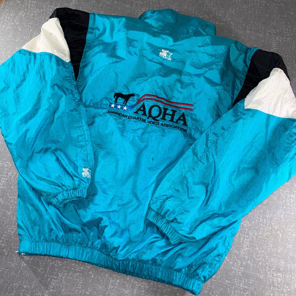 Vintage Starter AQHA American Quarter Horse Association Teal Windbreaker Jacket